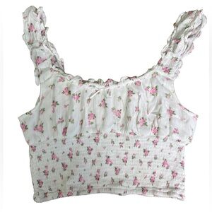 Love Tree Floral Smocked Crop Top Ruffle Strap Cottagecore Size L